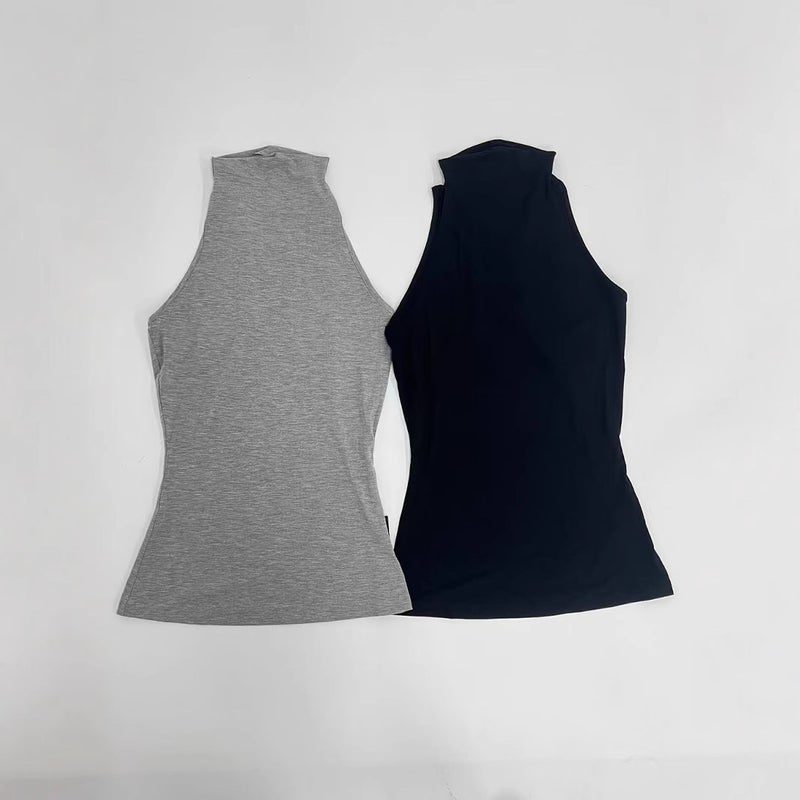 Women's High Neck Cutout Sleeveless Tank Top Black/Light Grey - Image 1