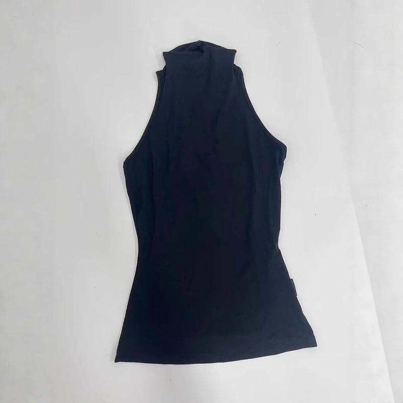 Women's High Neck Cutout Sleeveless Tank Top Black/Light Grey - Image 3