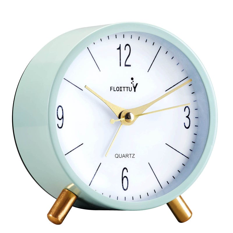 FLOITTUY 4 inches Super Silent Alarm Clock Cream Green Beep Wake Round Alarm Clock with Night LightBattery OperatedEasy Set Entry Lux Stylefor Desk Bedroom and Home Decoration