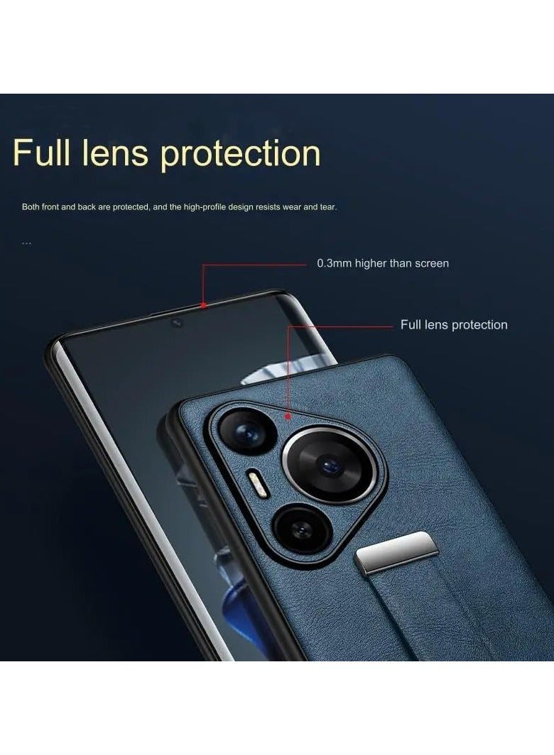 general Case Compatible with Huawei Pura 70 Pro with Stand Hand Strap Holder, Slim PU Leather Shockproof Phone Cover Premium Hard PC Protective Case for Huawei Pura 70 Pro - Image 3