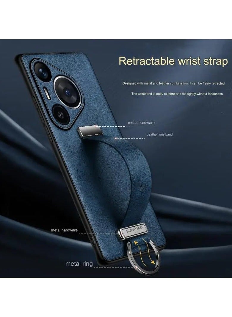 general Case Compatible with Huawei Pura 70 Pro with Stand Hand Strap Holder, Slim PU Leather Shockproof Phone Cover Premium Hard PC Protective Case for Huawei Pura 70 Pro - Image 4