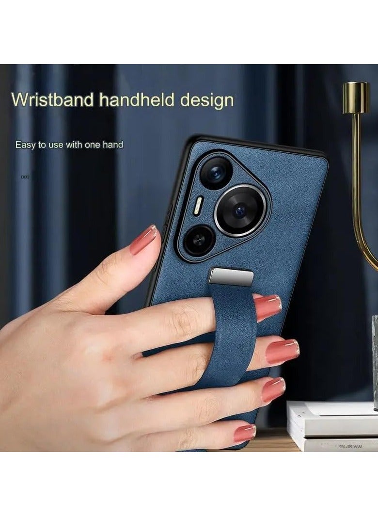 general Case Compatible with Huawei Pura 70 Pro with Stand Hand Strap Holder, Slim PU Leather Shockproof Phone Cover Premium Hard PC Protective Case for Huawei Pura 70 Pro - Image 2