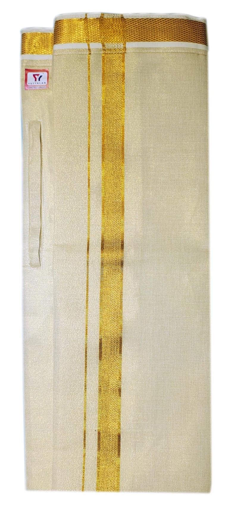 YETTALAN® Mens Adjustable Welcro and Zip Pocket Tissue Dhoti Single Mundu/Vesti (DHOTI, GOLD) - Image 5