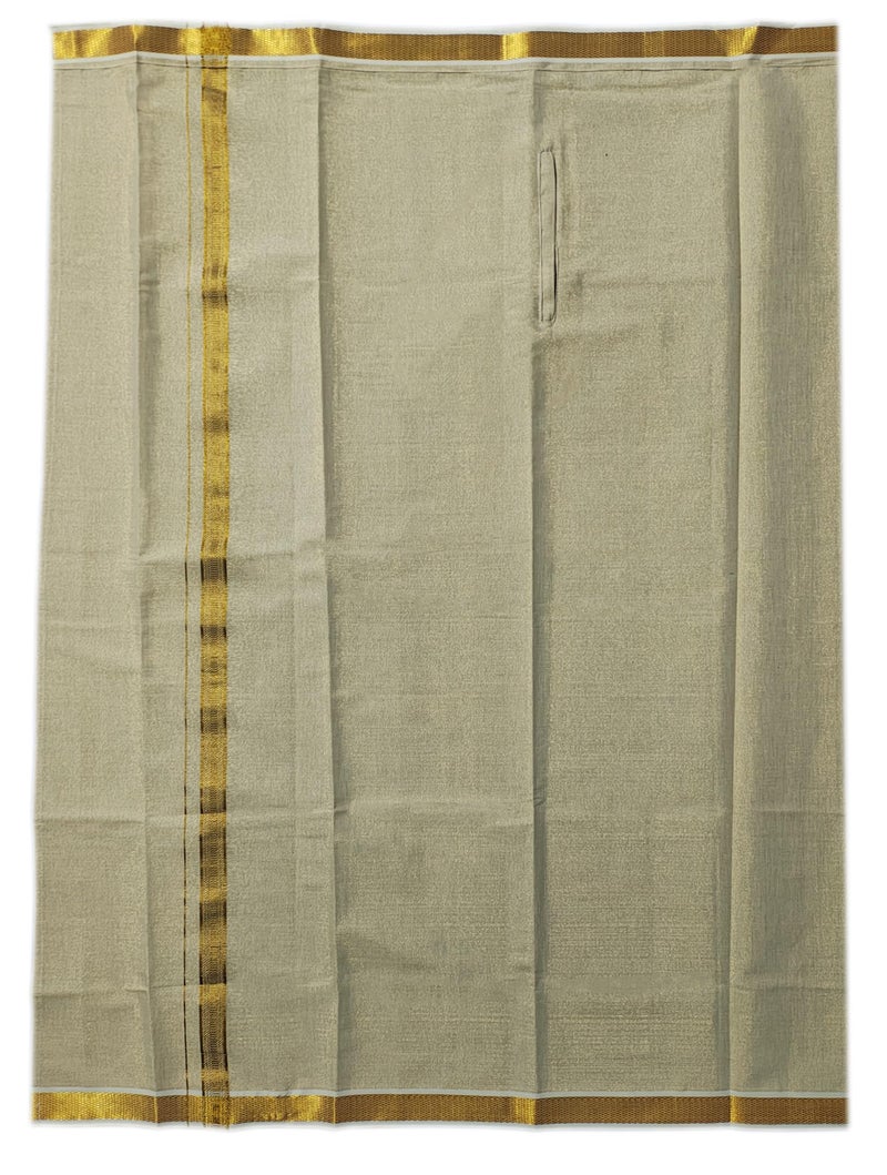 YETTALAN® Mens Adjustable Welcro and Zip Pocket Tissue Dhoti Single Mundu/Vesti (DHOTI, GOLD) - Image 4