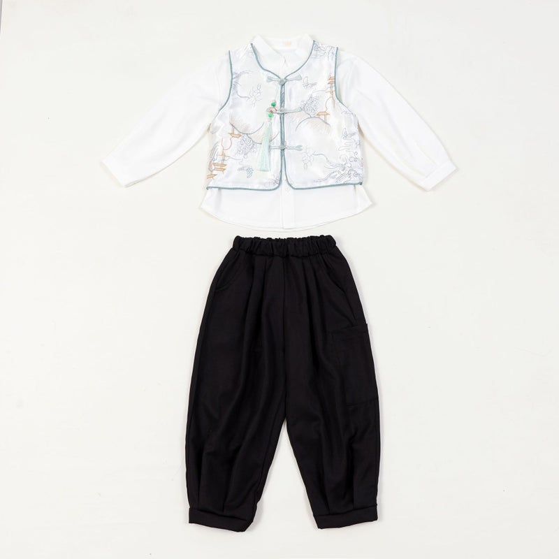 Autumn Clothing Chinese Style Ancient Costume For Boys And Girls Tang Suit New Chinese Style Vest Shirt Trousers Three-Piece Set - Image 1