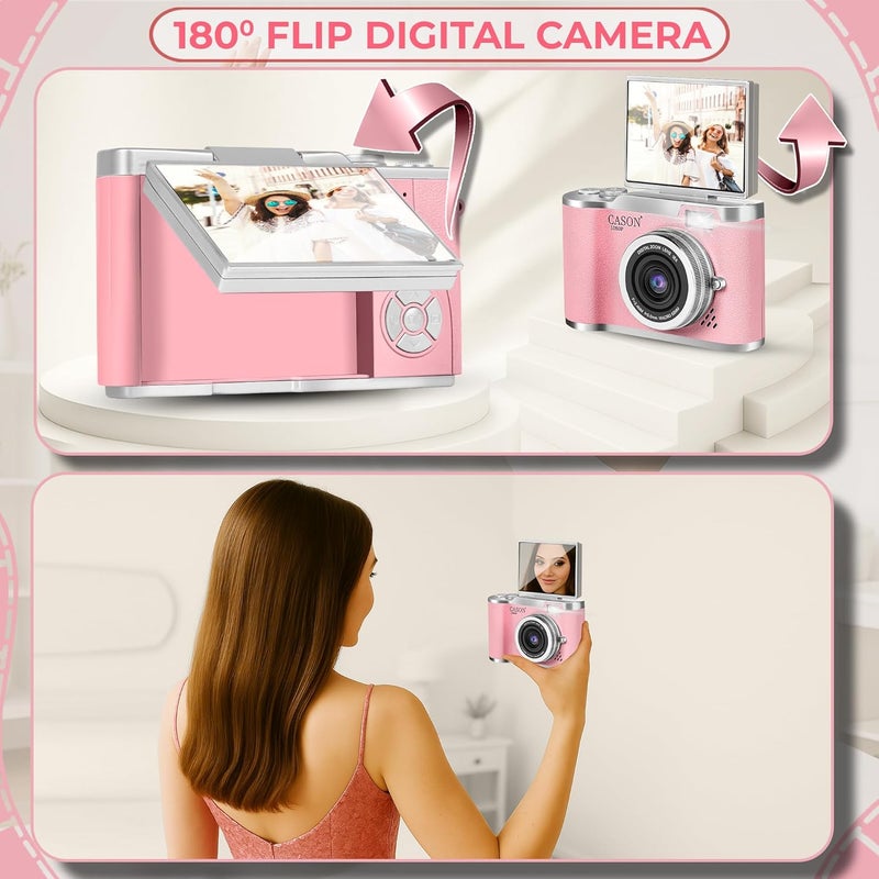 CASON 48MP Digital Camera for Kids-Real Photo & Video Mini Camera for Photography 2.4” Rotating Screen, Built in Games Kids Cameras for 5-15 Years Girls & Boys(Upto 64GB Memory) - Image 4