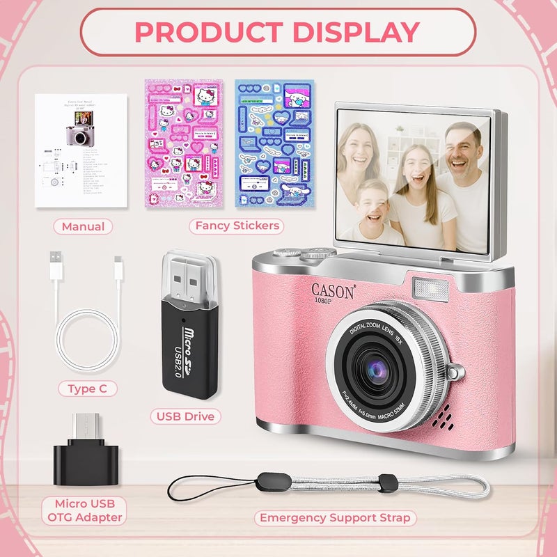 CASON 48MP Digital Camera for Kids-Real Photo & Video Mini Camera for Photography 2.4” Rotating Screen, Built in Games Kids Cameras for 5-15 Years Girls & Boys(Upto 64GB Memory) - Image 5