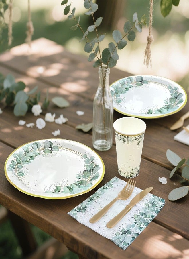 WEIKA Eucalyptus Party Decorations, Baby Shower Bridal Shower Paper Plates and Napkins, Eucalyptus Tableware Set, for Boho Gender Neutral Wedding Birthday Party, Serves 24 (Green) - Image 2