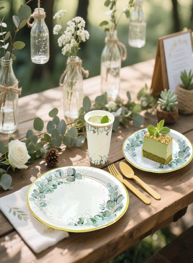 WEIKA Eucalyptus Party Decorations, Baby Shower Bridal Shower Paper Plates and Napkins, Eucalyptus Tableware Set, for Boho Gender Neutral Wedding Birthday Party, Serves 24 (Green) - Image 4