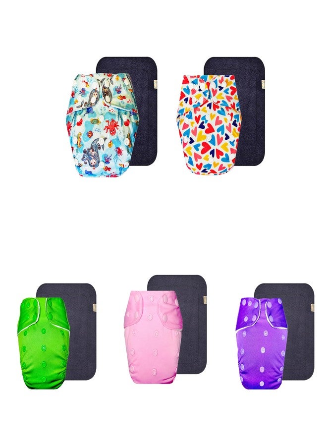 Dumbledo Premium Cloth Diaper with Gray Insert (Pack of 5) | Soft & Gentle | Leakproof | Adjustable Snaps | Trusted by Moms | 3 Months - 3 Years | Unisex Baby - Image 1