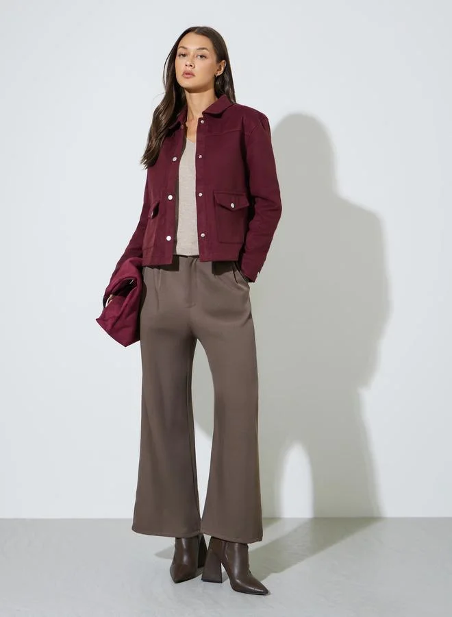 Styli Burgundy Regular Fit Buttoned Trucker Jacket