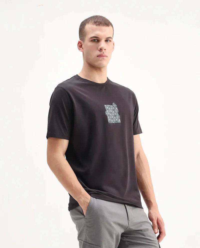 Rare Rabbit Men's Regular Fit Graphic Print T-Shirt