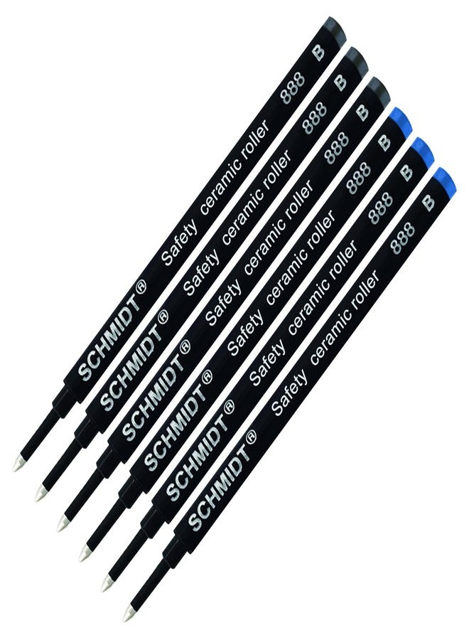 Lanier Pens Schmidt 888 Safety Ceramic Rollerball Refill - Black, Blue Ink (Broad Tip 1.00mm) - Pack of 6 - Image 1