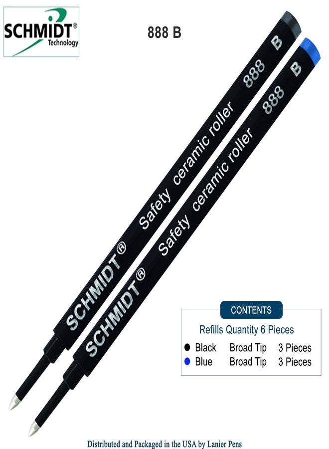 Lanier Pens Schmidt 888 Safety Ceramic Rollerball Refill - Black, Blue Ink (Broad Tip 1.00mm) - Pack of 6 - Image 2