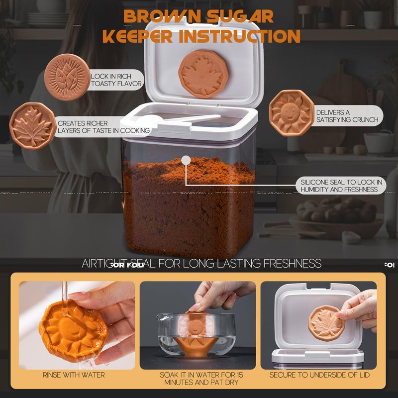 LivLab Brown Sugar Container- 2 Qt/2L Airtight Brown Sugar Keeper Storage Container Flour Container Coffee Canister with Spoon Food Cereal Bins Household for Kitchen Pantry (W-2.0A) - Image 3