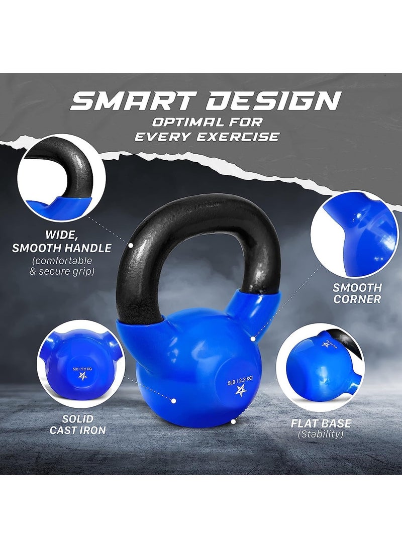 دمبل كيتل بيل مطلي بالفينيل وزن 5 رطل – أزرق داكن، مثالي لتمارين القوة واللياقة البدنية - Image 3