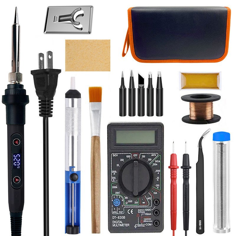 80W Digital LVD Soldering Iron Kit Adjustable Temperature for Home Repair Black digital multimeter soldering iron 16-piece set