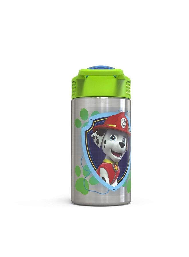 Zak Designs 15.5oz Stainless Steel Kids Water Bottle with Flip-up Straw Spout - BPA Free Durable Design, Paw Patrol Boy SS  - Image 2