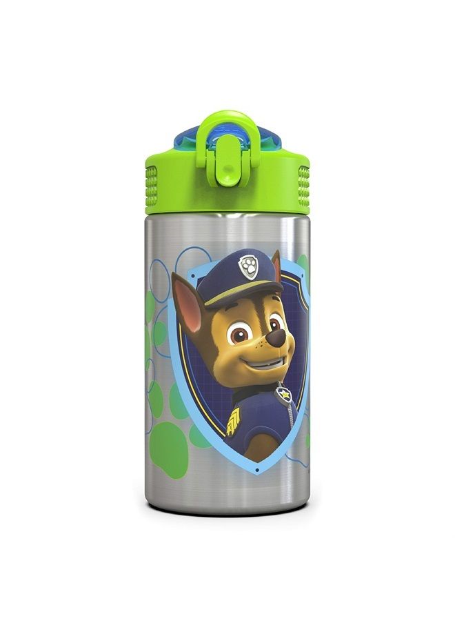 Zak Designs 15.5oz Stainless Steel Kids Water Bottle with Flip-up Straw Spout - BPA Free Durable Design, Paw Patrol Boy SS  - Image 1