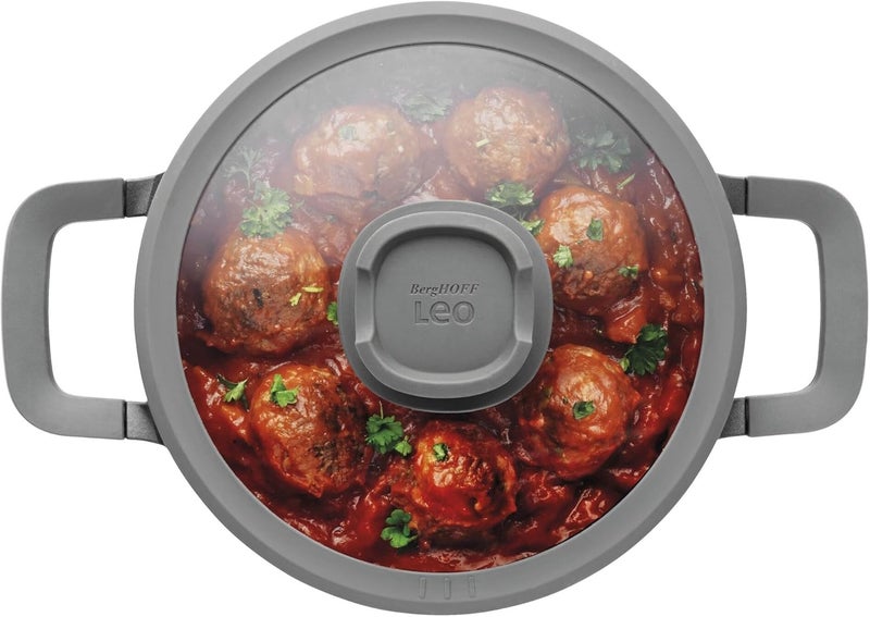 BergHOFF Leo Non-Stick 20cm Cast Aluminium Stone Covered Casserole with Glass lid, Black - Image 2