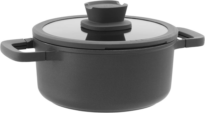 BergHOFF Leo Non-Stick 20cm Cast Aluminium Stone Covered Casserole with Glass lid, Black - Image 1