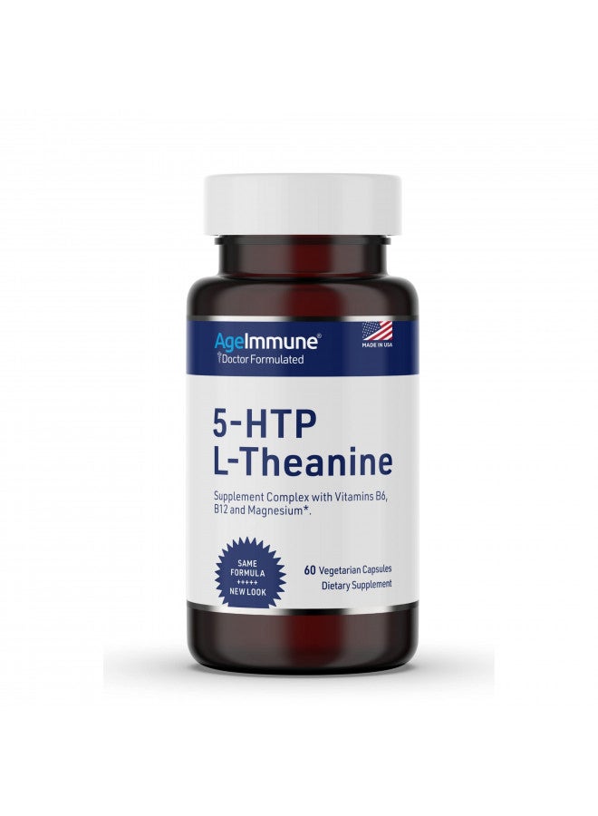 AgeImmune AgeImmune Serenity Formula for Stress Relief for Teens and Adults with 5-HTP, L-Theanine, Vitamin B6, Vitamin B12, Magnesium. 60 Veggie Capsules. Doctor Formulated, Magnesium Stearate Free. - Image 1