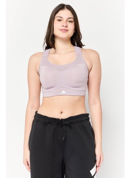 Adidas Women Brand Logo Padded Sports Bra, Mauve  - Image 1