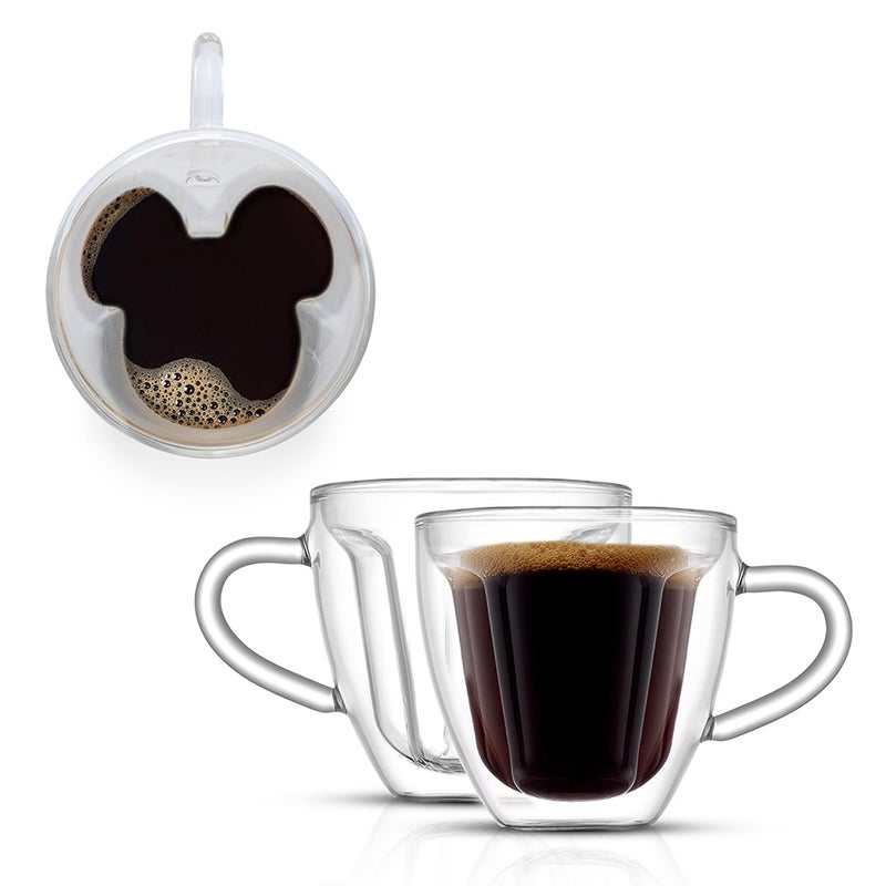 JoyJolt JoyJolt Disney Mickey Mouse 3D Espresso Cups 54oz Glass Set of 2  Insulated Double Wall Design Unique Coffee Mugs 