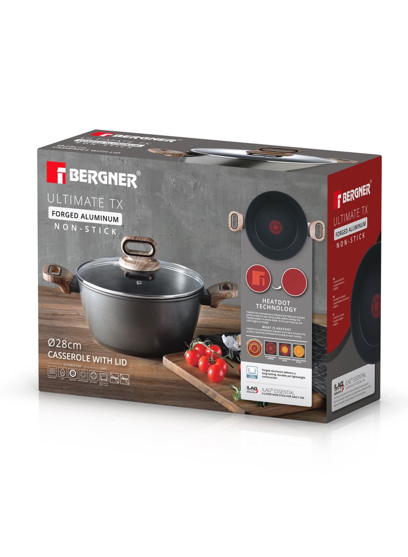 BERGNER طاجن ألمنيوم مطروق ULTIMATE TX + غطاء 28 سم بتقنية HEATDOT، قاعدة حثية، لون رمادي، BG36173GY - Image 4
