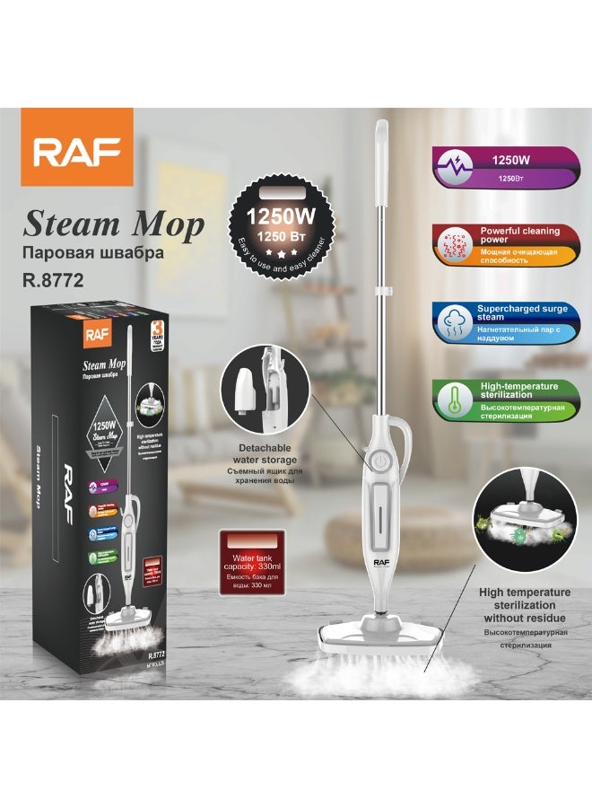 RAF Electronic Hardware Electric Steam Mop 1250W, 7-in-1 Multipurpose Steam Cleaner with 800ml Water Tank, HEPA Filter, 7 Cleaning Accessories & 2 Microfiber Pads for Floors, Tiles, Glass, Carpets & Home Cleaning - Image 2
