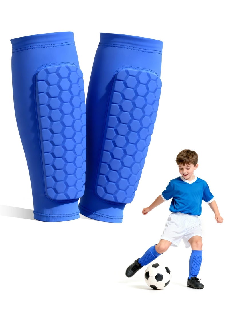 1 Pair Football Shin Guards, Breathable Honeycomb Pads, Lightweight Impact Protection, Non-Slip Calf Compression Sleeves for Boys and Girls, Football Rugby Basketball Sports (S Blue) - Image 1