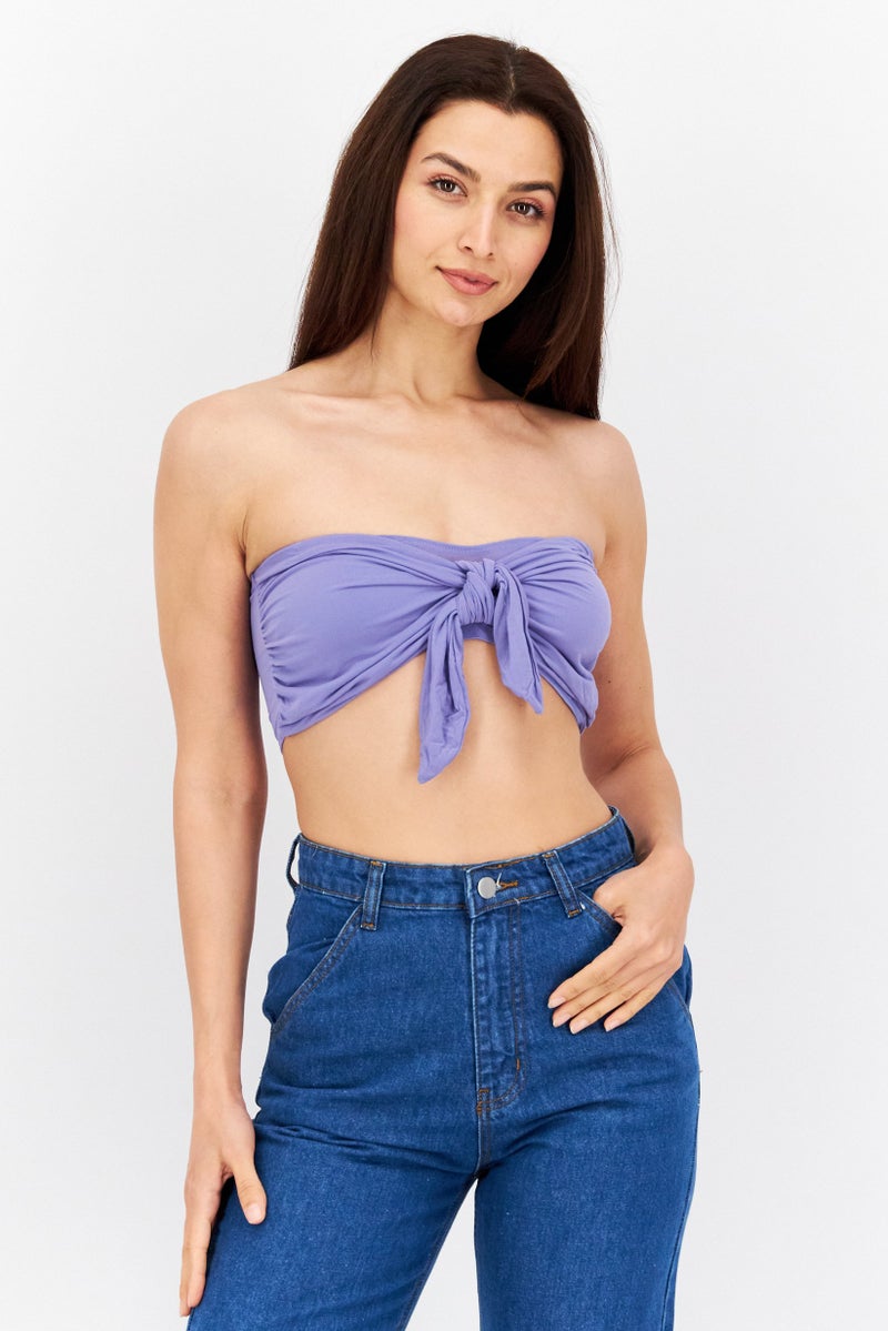 Etam Women Asymmetrical Strapless Solid Tube, Lilac - Image 1