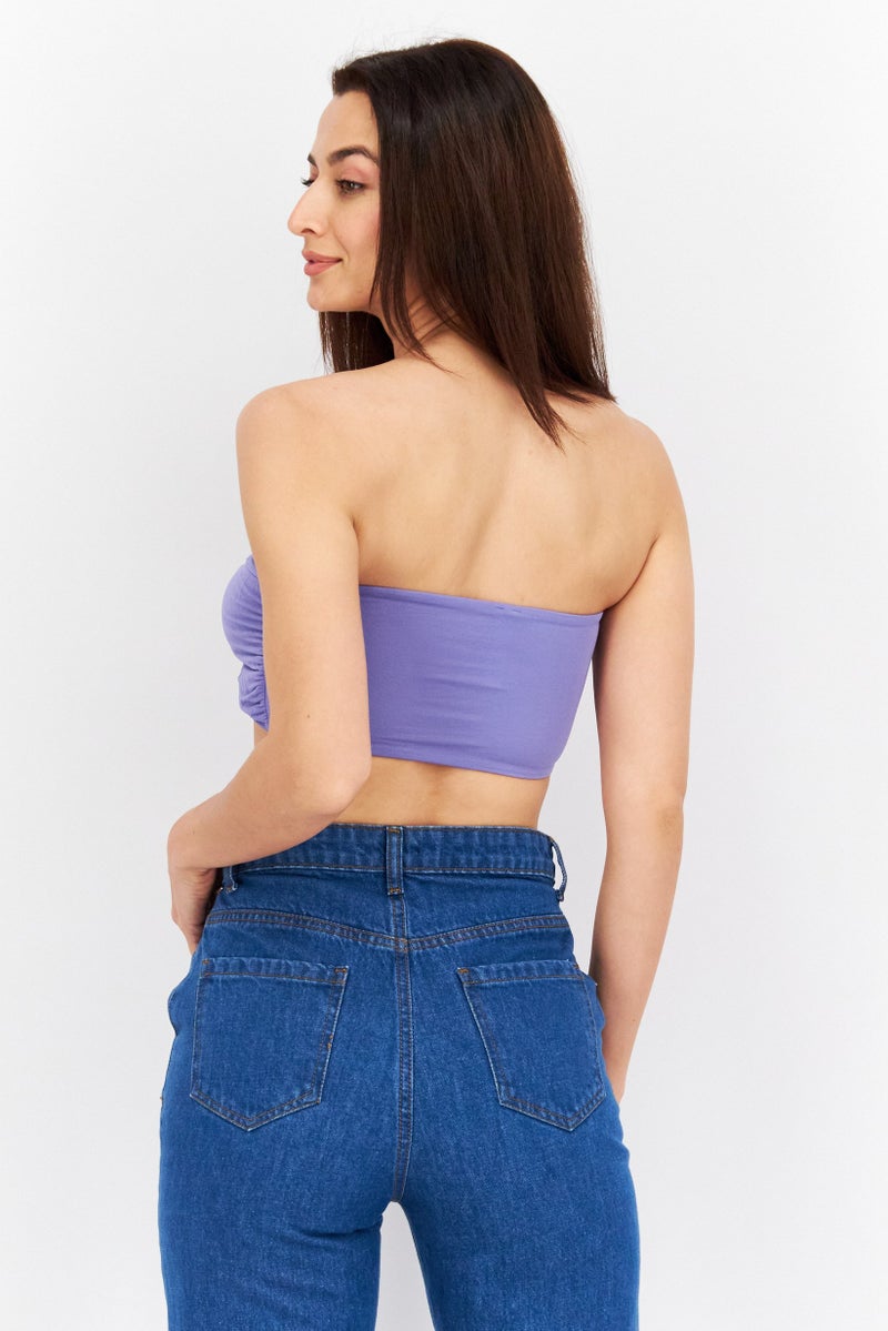 Etam Women Asymmetrical Strapless Solid Tube, Lilac - Image 3