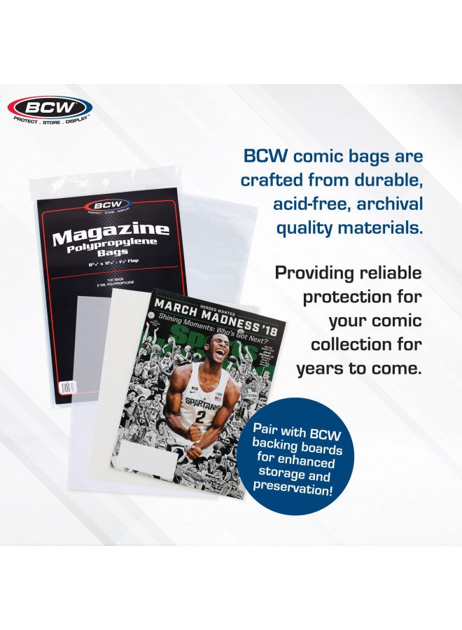 BCW BCW Crystal Clear 2-mil Polypropylene Magazine Bags 8-3/4" X 11-1/8" with 1-1/2" Flap. (100-Count) 