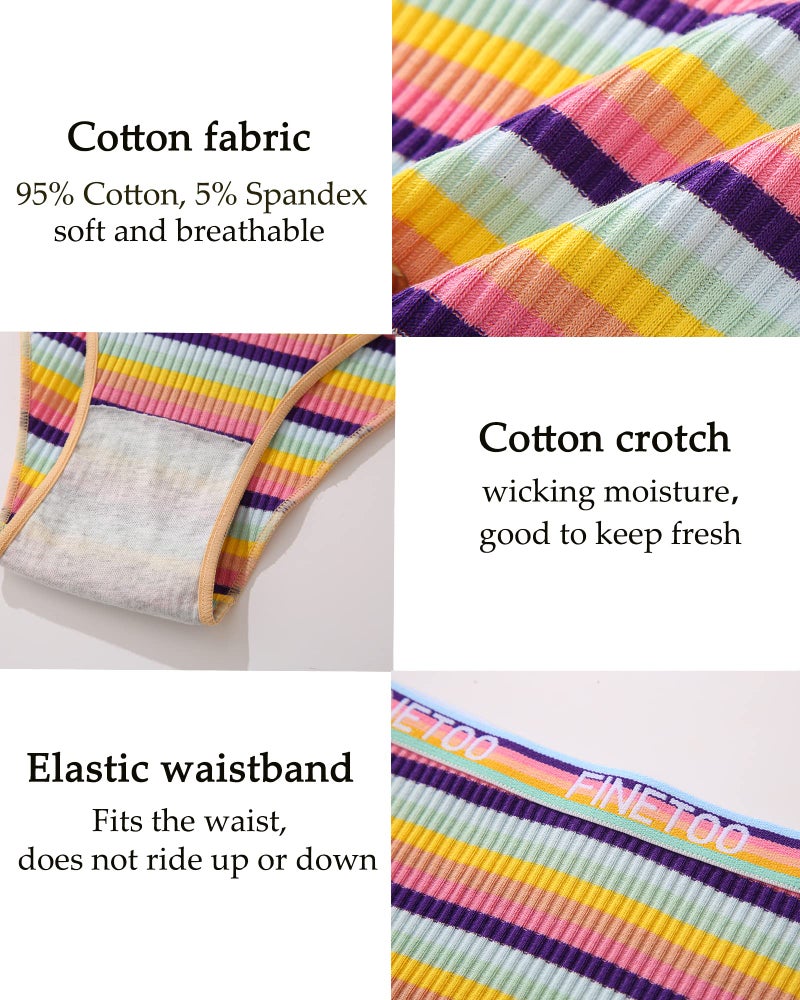 FINETOO Cotton Underwear for Women Cheeky High Cut Breathable Stretch Sexy Ladies Hipster Bikini Panties Pack S-XL - Image 4