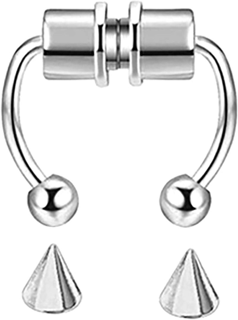 Shuiniba Magnetic Septum Nose Ring Horseshoe Fake Nose Ring Hoop Reusable Nose Ring Hoop Non-Piercing 316L Stainless Steel - 5 Pack - Image 1