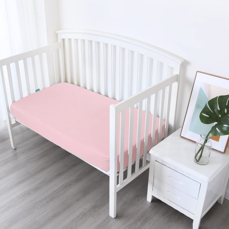 Biloban Crib Sheets Fitted, 2 Pack Sheet Fits Standard Crib Mattress, Neutral Toddler Bed Sheets for Baby Boys and Girls, Pink & Aqua, 52'X 28' - Image 2