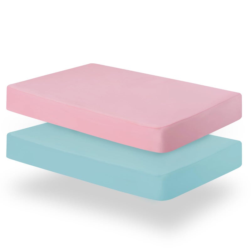 Biloban Crib Sheets Fitted, 2 Pack Sheet Fits Standard Crib Mattress, Neutral Toddler Bed Sheets for Baby Boys and Girls, Pink & Aqua, 52'X 28' - Image 1