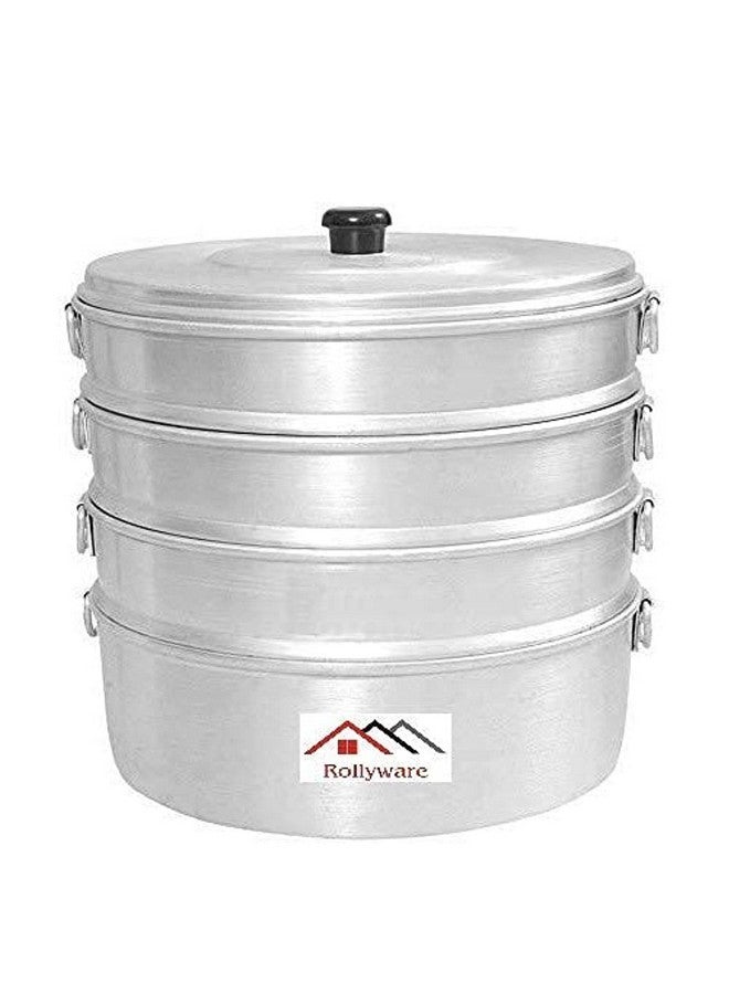 ROLLYWARE Premium Aluminium Momos Maker & Steamer with Handles, Durable 4 Tier Steamer for Cooking, Suitable for Home, Hotels, Restaurant and Business, No 10, Capacity- 8 litres, Silver - Image 1