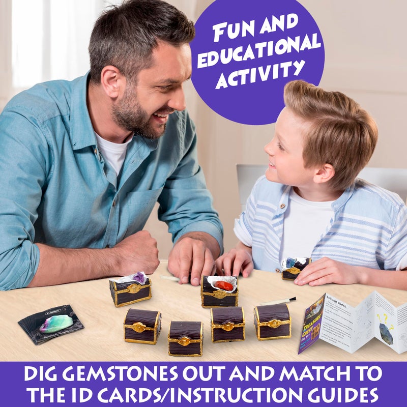 DANCING BEAR Treasure Chest Dig Kit Party Pack for 12 Kids, Excavate 12 Surprise Real Gems & Crystals, STEM Education, Fun Pirate Booty Hunt, Science Activity Gift Sets for Girls and Boys - Image 4