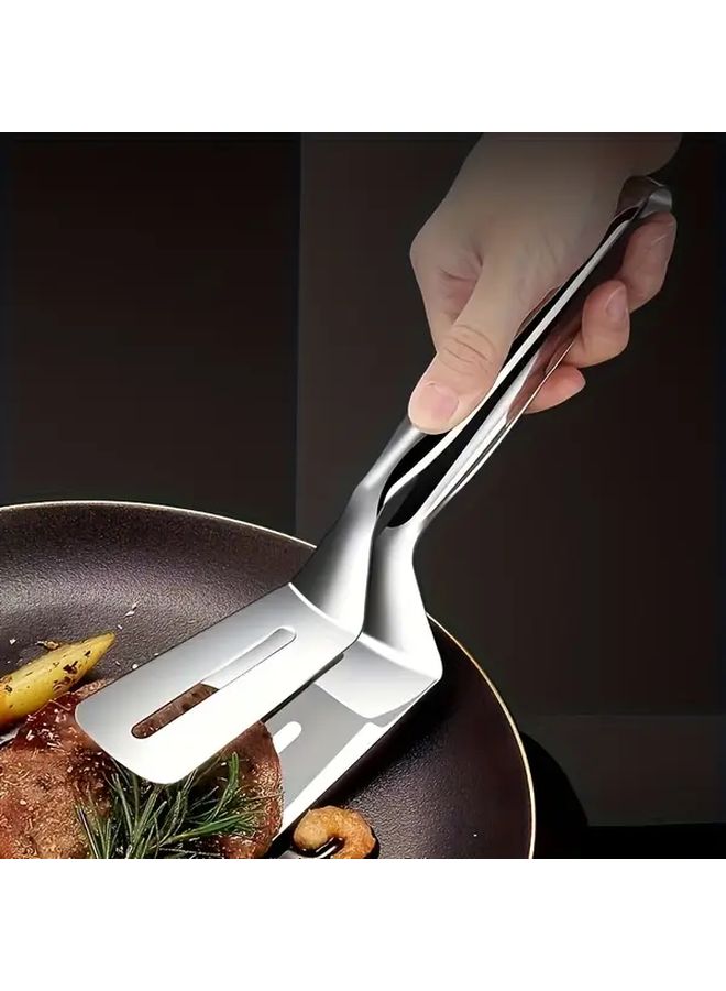 Silver Steak Spatula Heavy Duty 11 in 1 Kitchen Tool Meat Fish Clip - Image 1