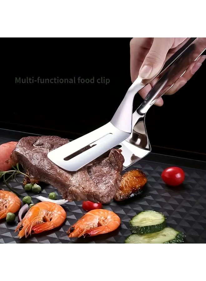 Silver Steak Spatula Heavy Duty 11 in 1 Kitchen Tool Meat Fish Clip - Image 2