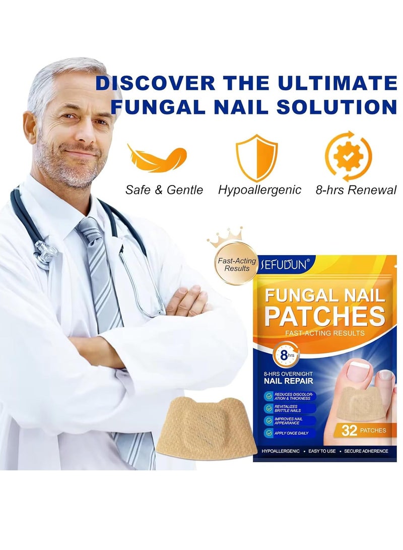 Sefudun 32 قطعة لاصقات أظافر فطرية لاصقة إصلاح الأظافر الليلية لعلاج تلف الأظافر الناتج عن الفطريات تجديد هيكل الأظافر وتحسين تغير اللون 8 ساعات تجديد ليلي لاصقة الأظافر الفطرية - Image 3