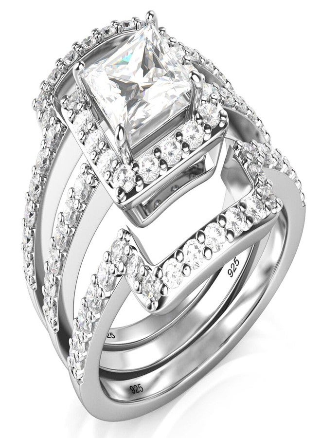 Metal Factory Sz 5 Sterling Silver 3Pcs 925 CZ Cubic Zirconia Engagement Wedding Band Ring Set - Image 1