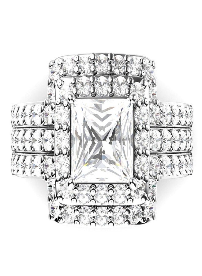 Metal Factory Sz 5 Sterling Silver 3Pcs 925 CZ Cubic Zirconia Engagement Wedding Band Ring Set - Image 3