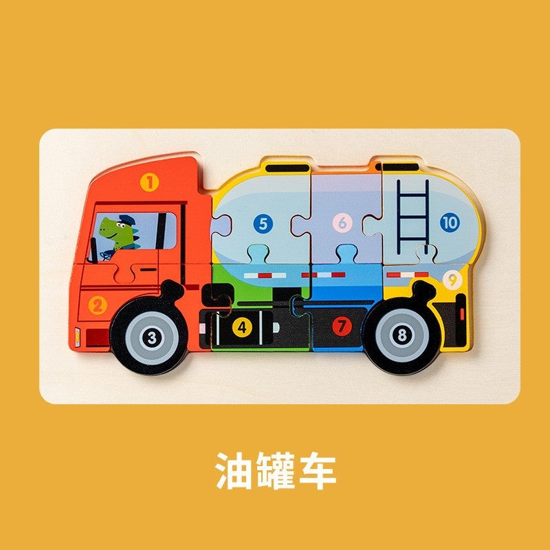 Wooden 3D Three-Dimensional Buckle Figure Three-Dimensional Jigsaw Puzzle Kindergarten Early Education Animal Digital Traffic Jigsaw Puzzle Toy - Image 1