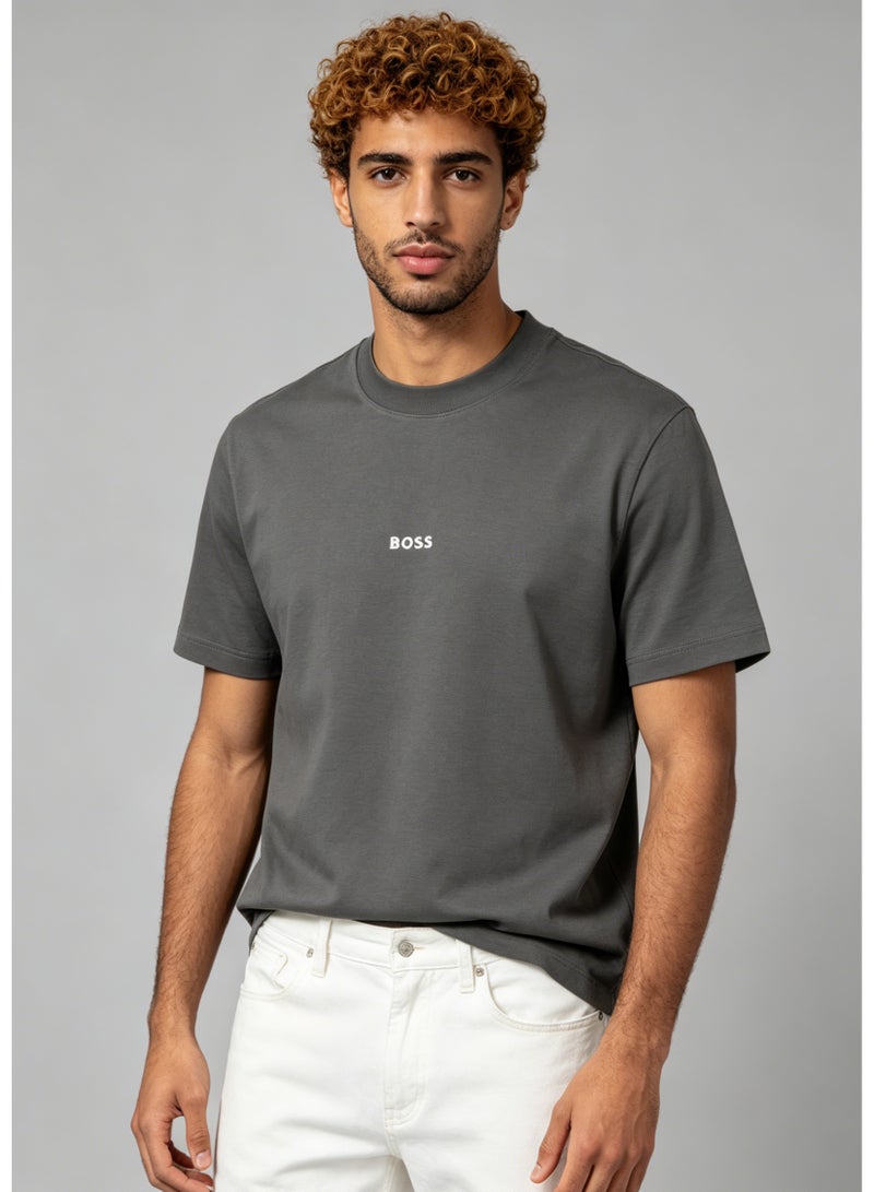 BOSS Men's Loose Fit Cotton Crew Neck T-Shirt with Logo Print - Dark Grey - Image 1