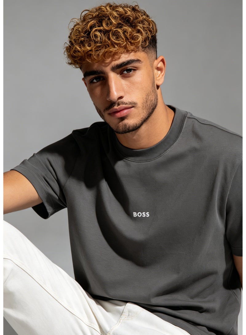 BOSS Men's Loose Fit Cotton Crew Neck T-Shirt with Logo Print - Dark Grey - Image 2