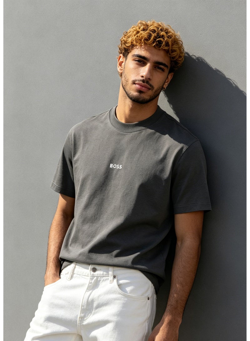 BOSS Men's Loose Fit Cotton Crew Neck T-Shirt with Logo Print - Dark Grey - Image 3