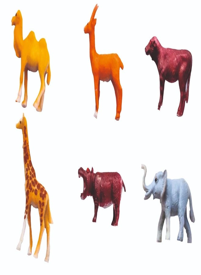 Negi Set of 6 Pcs Medium Size Full Action Toy Figure Jungle Cartoon Wild Animal Toys Figure Playing Set for Kids. - Image 1